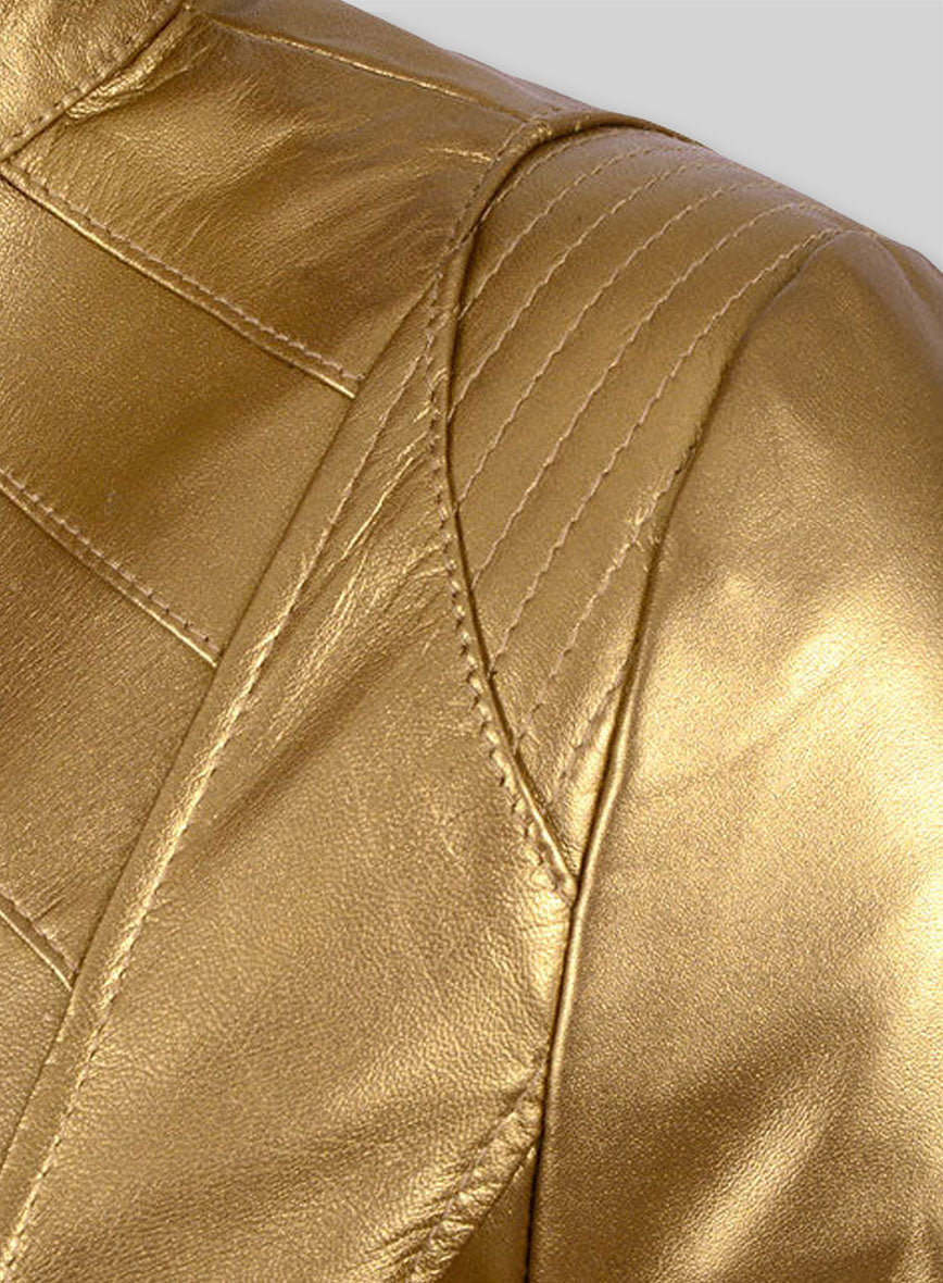 Golden Fitted Leather Jacket # 521