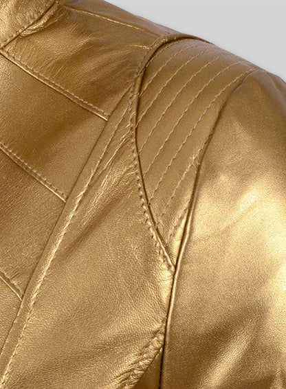 Golden Fitted Leather Jacket # 521
