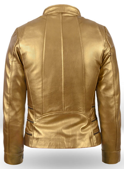 Golden Fitted Leather Jacket # 521 - LeatherCult