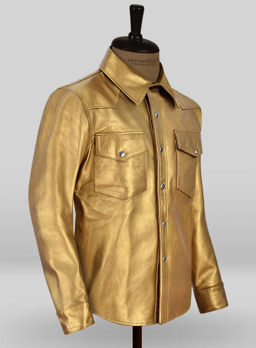Golden Leather Shirt Jacket - #1S - LeatherCult