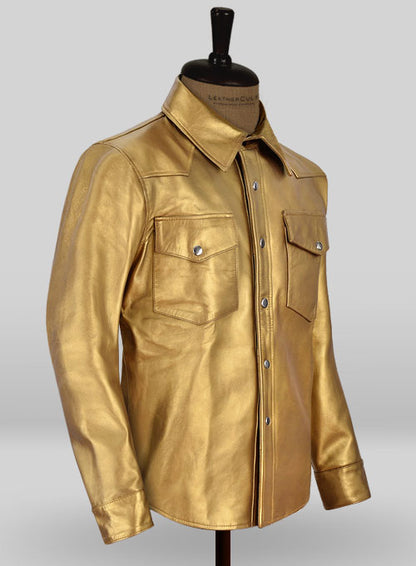 Golden Leather Shirt Jacket - #1S - LeatherCult