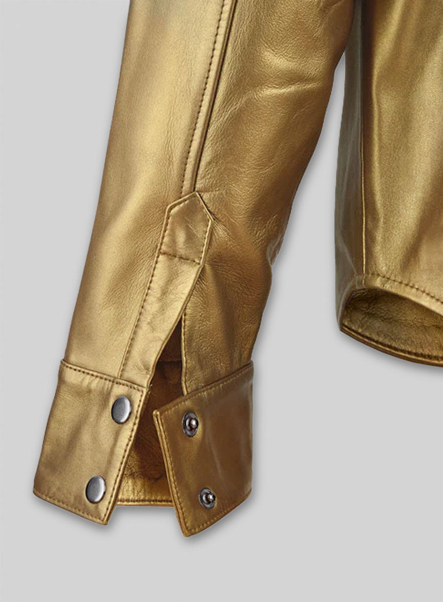 Golden Leather Shirt Jacket - #1S