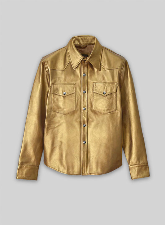 Golden Leather Shirt Jacket - #1S