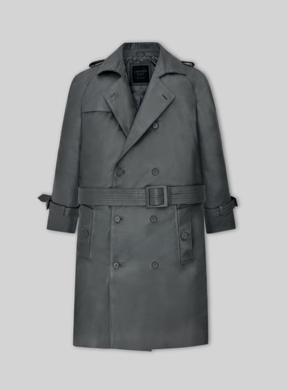 Gray Lambskin Dylan McDermott Trench Coat