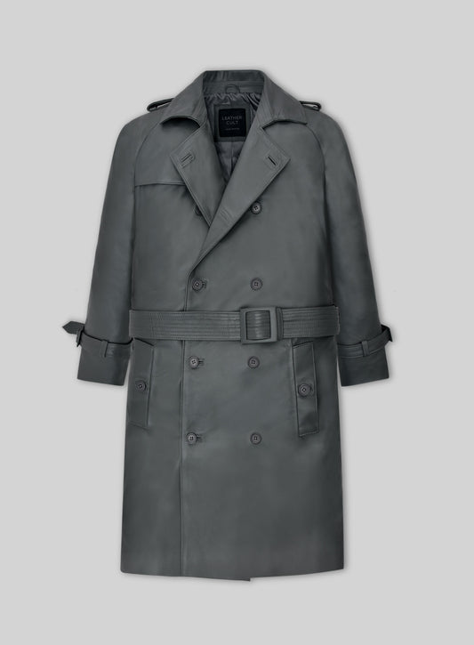 Gray Lambskin Dylan McDermott Trench Coat