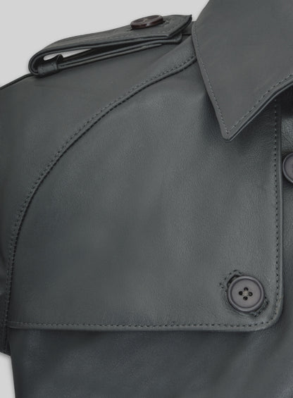 Gray Lambskin Dylan McDermott Trench Coat