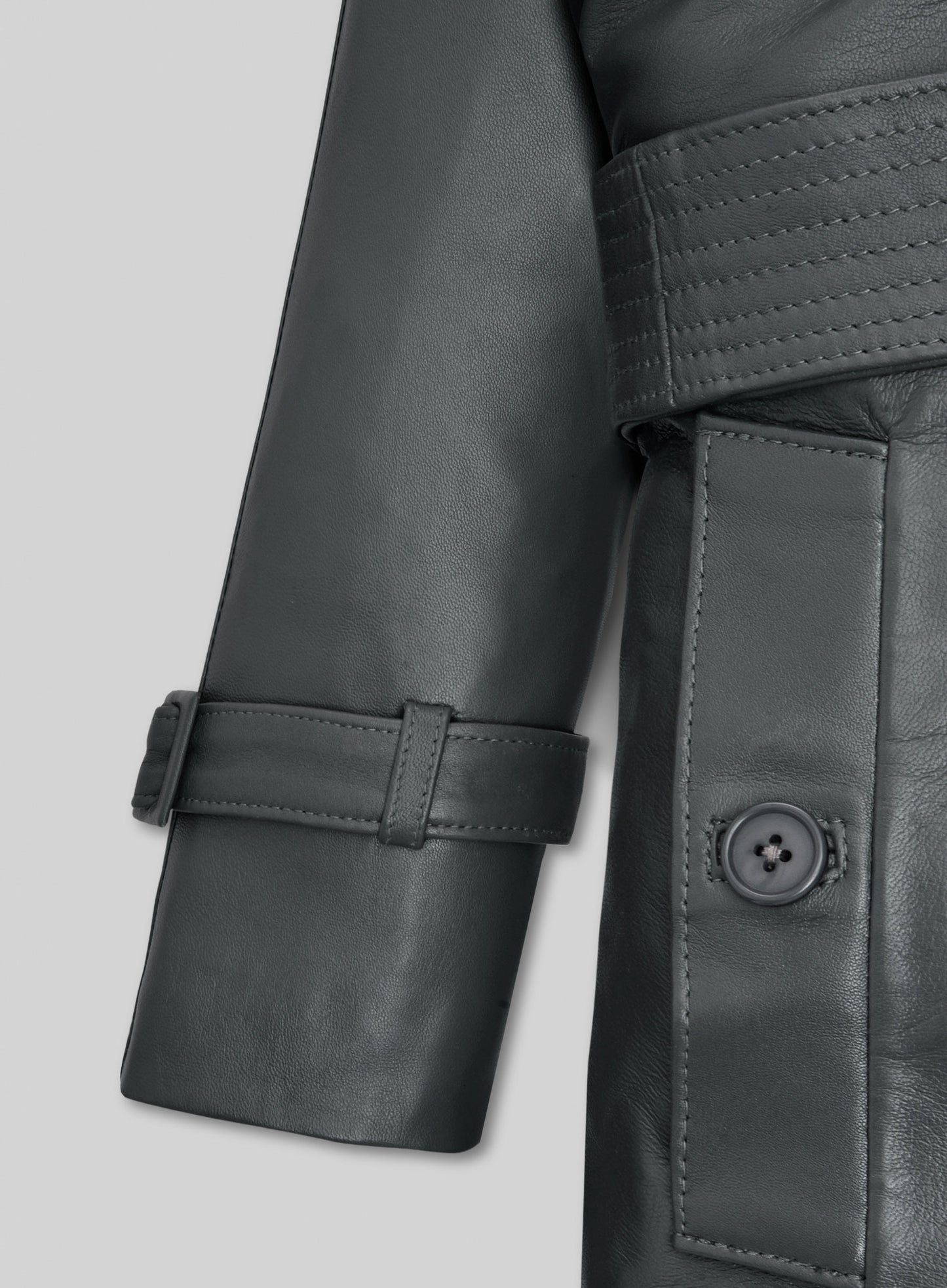 Gray Lambskin Dylan McDermott Trench Coat