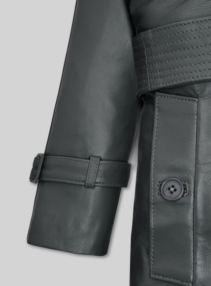 Gray Lambskin Dylan McDermott Trench Coat