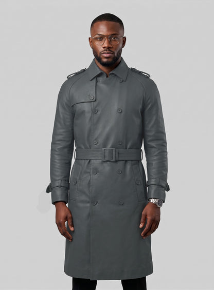 Gray Lambskin Dylan McDermott Trench Coat