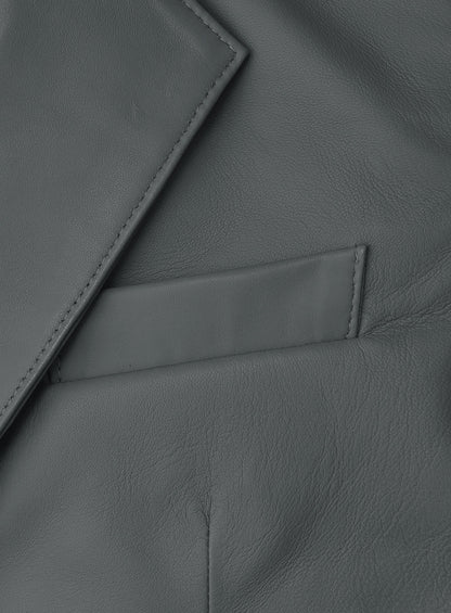 Gray Lambskin Leather Blazer