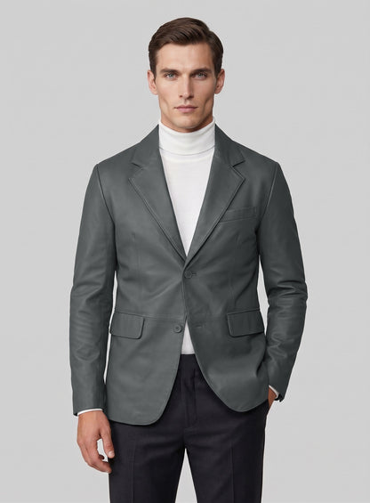 Gray Lambskin Leather Blazer