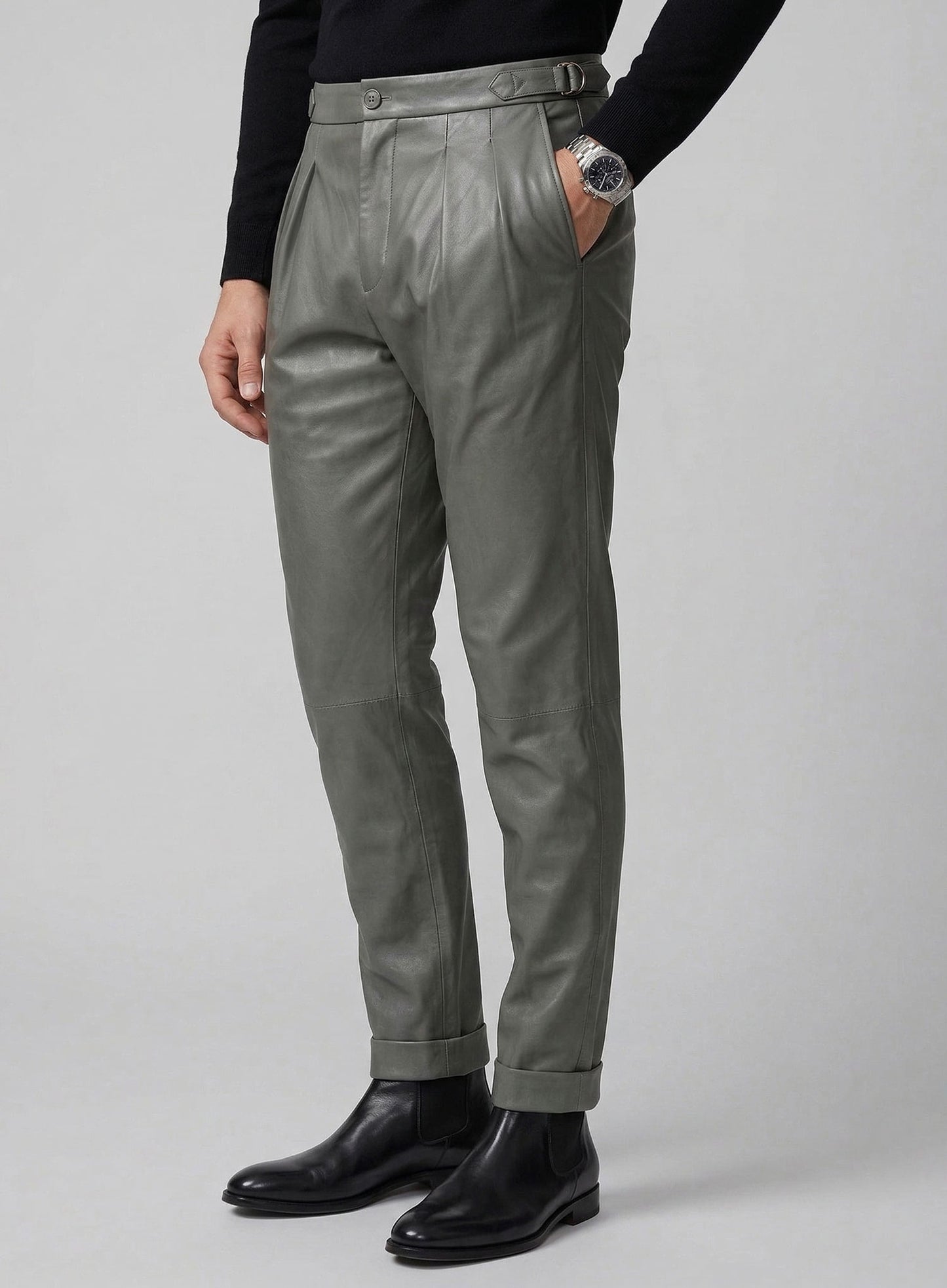 Gray Leather Gurkha Pant