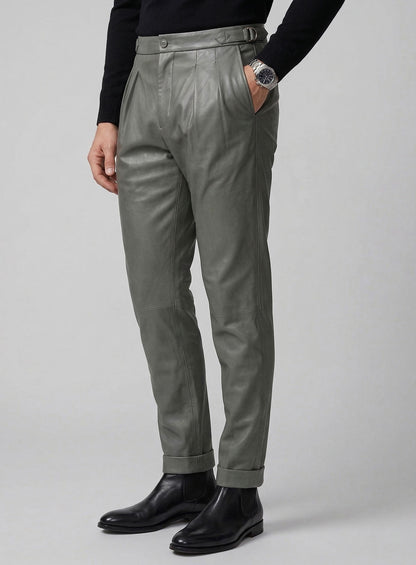Gray Leather Gurkha Pant