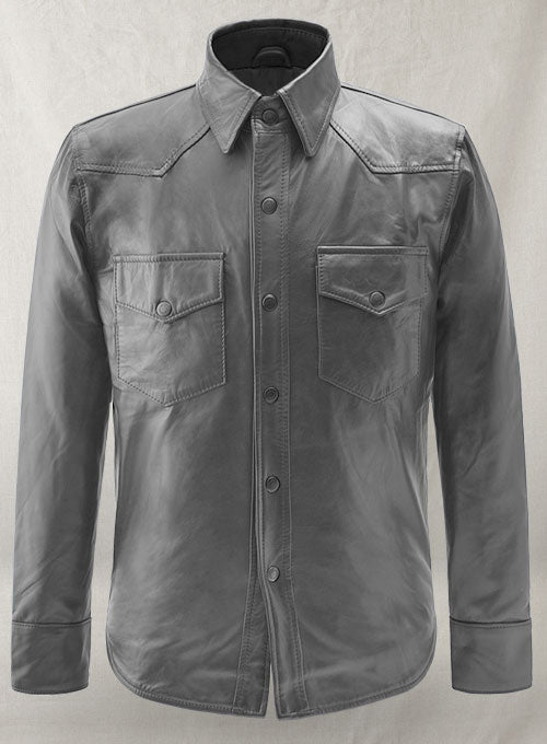 Gray Leather Shirt Jacket - #1S - LeatherCult