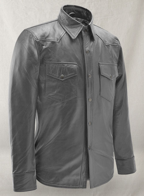 Gray Leather Shirt Jacket - #1S - LeatherCult