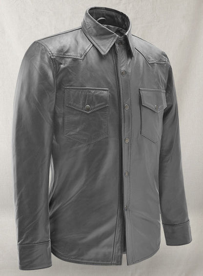 Gray Leather Shirt Jacket - #1S - LeatherCult