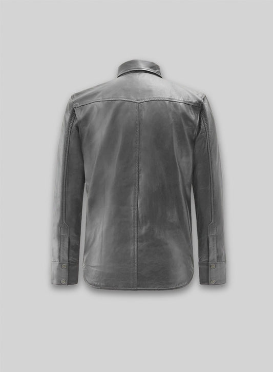 Gray Leather Shirt Jacket - #1S