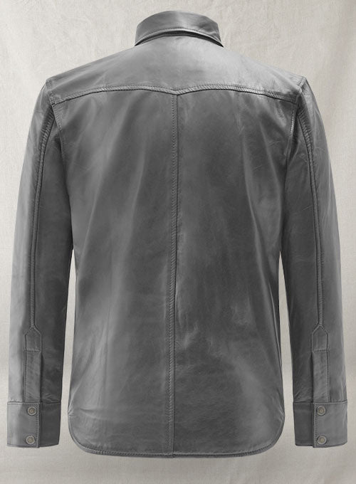 Gray Leather Shirt Jacket - #1S - LeatherCult