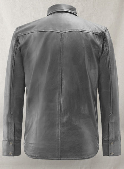 Gray Leather Shirt Jacket - #1S - LeatherCult