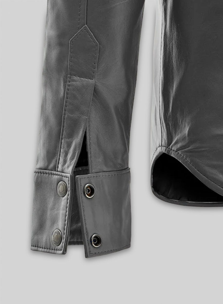 Gray Leather Shirt Jacket - #1S