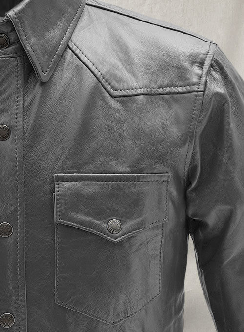 Gray Leather Shirt Jacket - #1S - LeatherCult