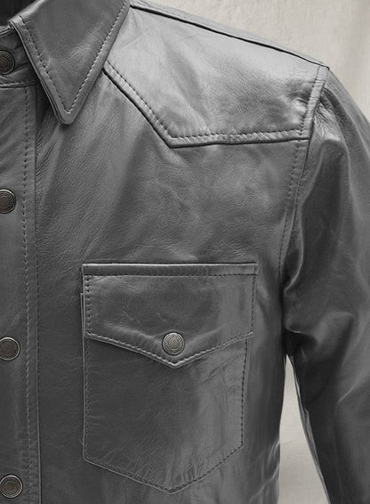 Gray Leather Shirt Jacket - #1S - LeatherCult