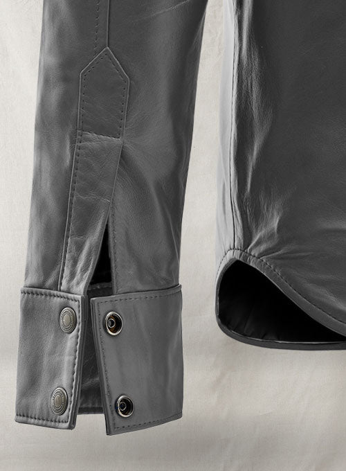 Gray Leather Shirt Jacket - #1S - LeatherCult