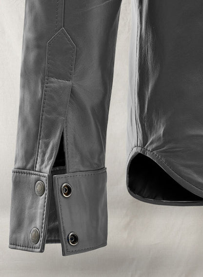 Gray Leather Shirt Jacket - #1S - LeatherCult