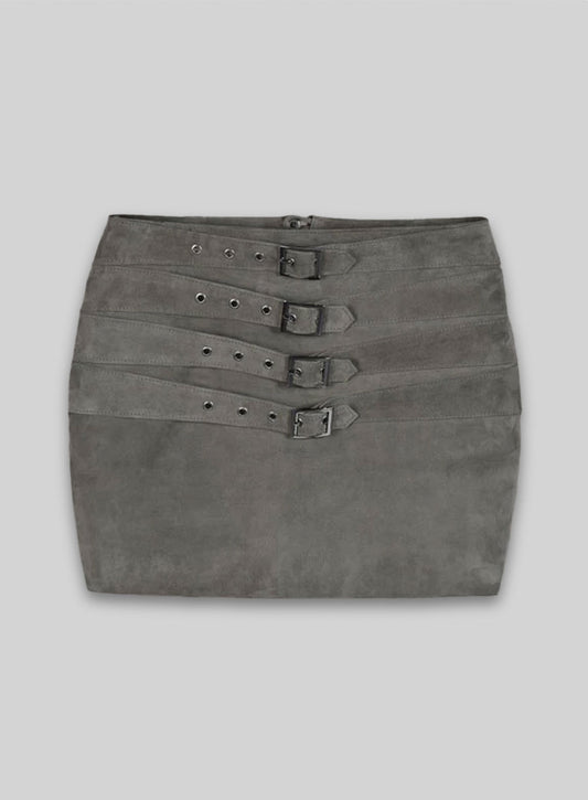 Gray Suede Bossy Buckle Leather Skirt - #443