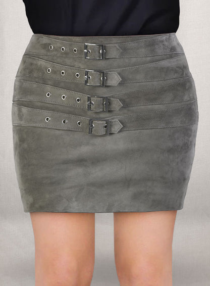 Gray Suede Bossy Buckle Leather Skirt - #443 - LeatherCult