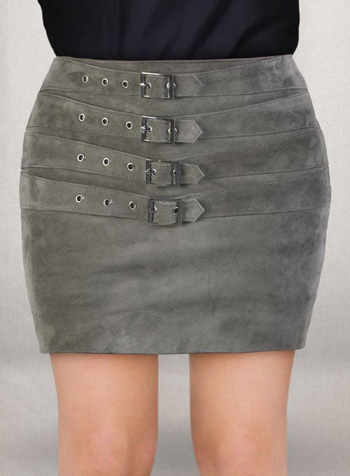 Gray Suede Bossy Buckle Leather Skirt - #443 - LeatherCult
