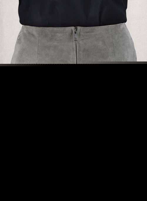 Gray Suede Bossy Buckle Leather Skirt - #443 - LeatherCult