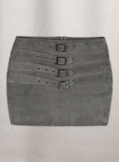 Gray Suede Bossy Buckle Leather Skirt - #443 - LeatherCult