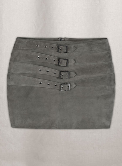 Gray Suede Bossy Buckle Leather Skirt - #443 - LeatherCult