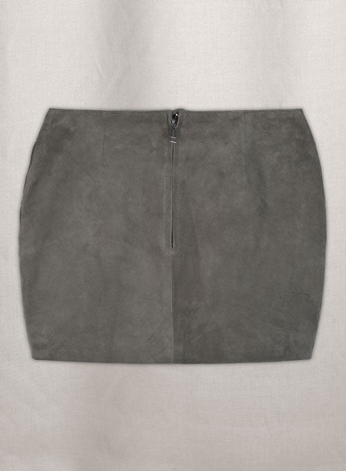 Gray Suede Bossy Buckle Leather Skirt - #443 - LeatherCult
