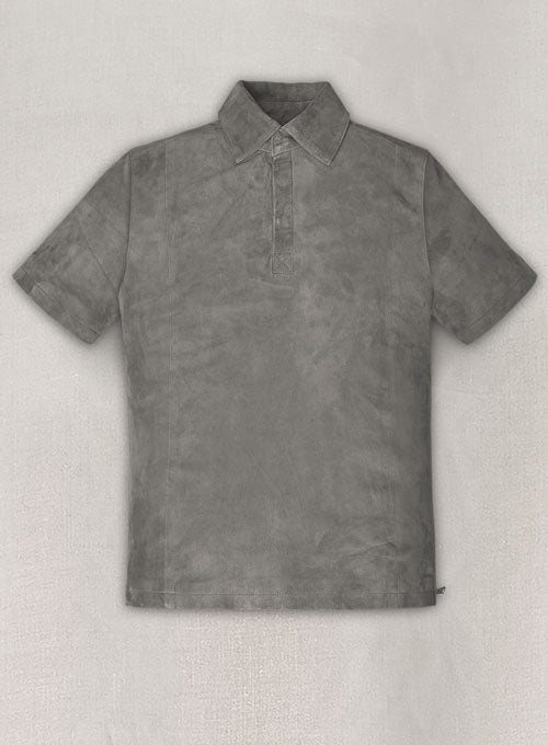 Gray Suede Leather T-Shirt #2 - LeatherCult