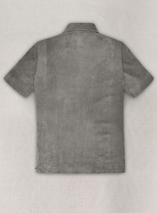 Gray Suede Leather T-Shirt #2 - LeatherCult