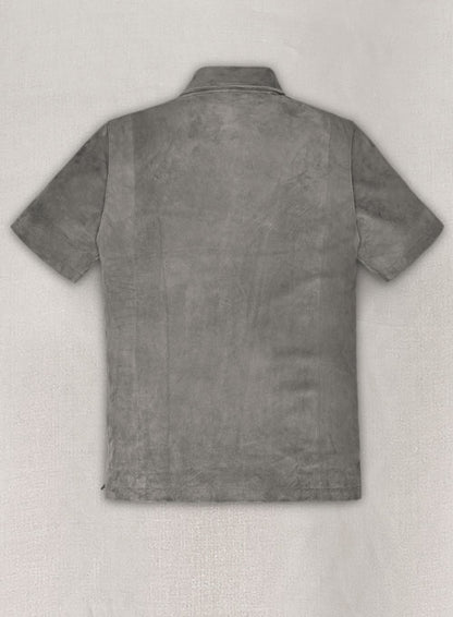 Gray Suede Leather T-Shirt #2 - LeatherCult