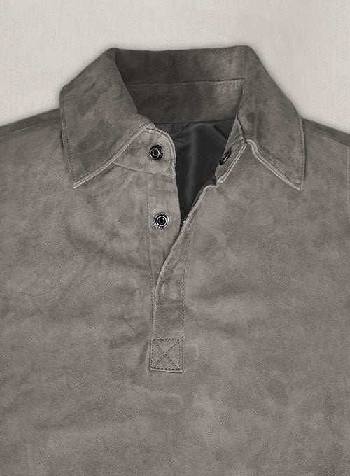 Gray Suede Leather T-Shirt #2 - LeatherCult