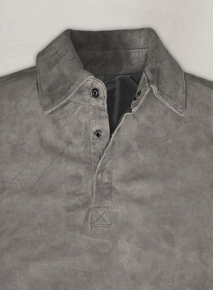 Gray Suede Leather T-Shirt #2 - LeatherCult