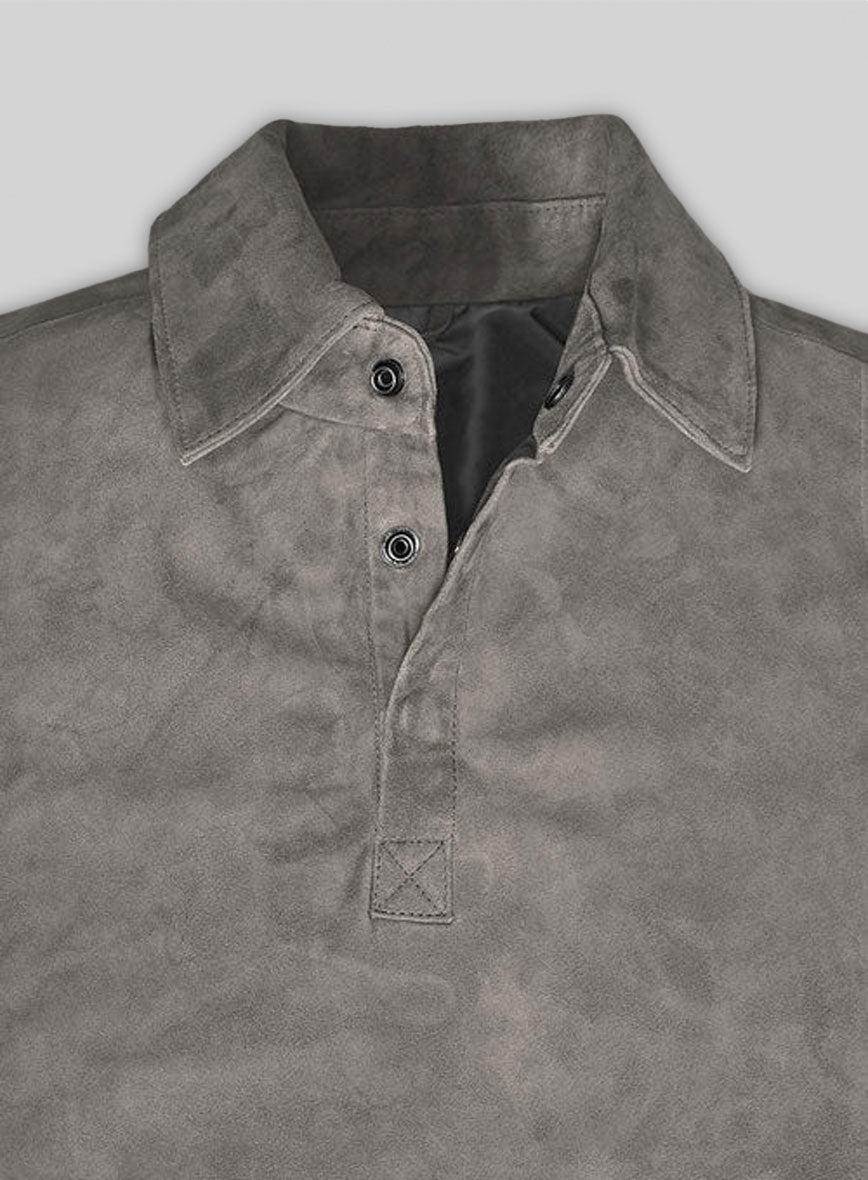 Gray Suede Leather T-Shirt #2
