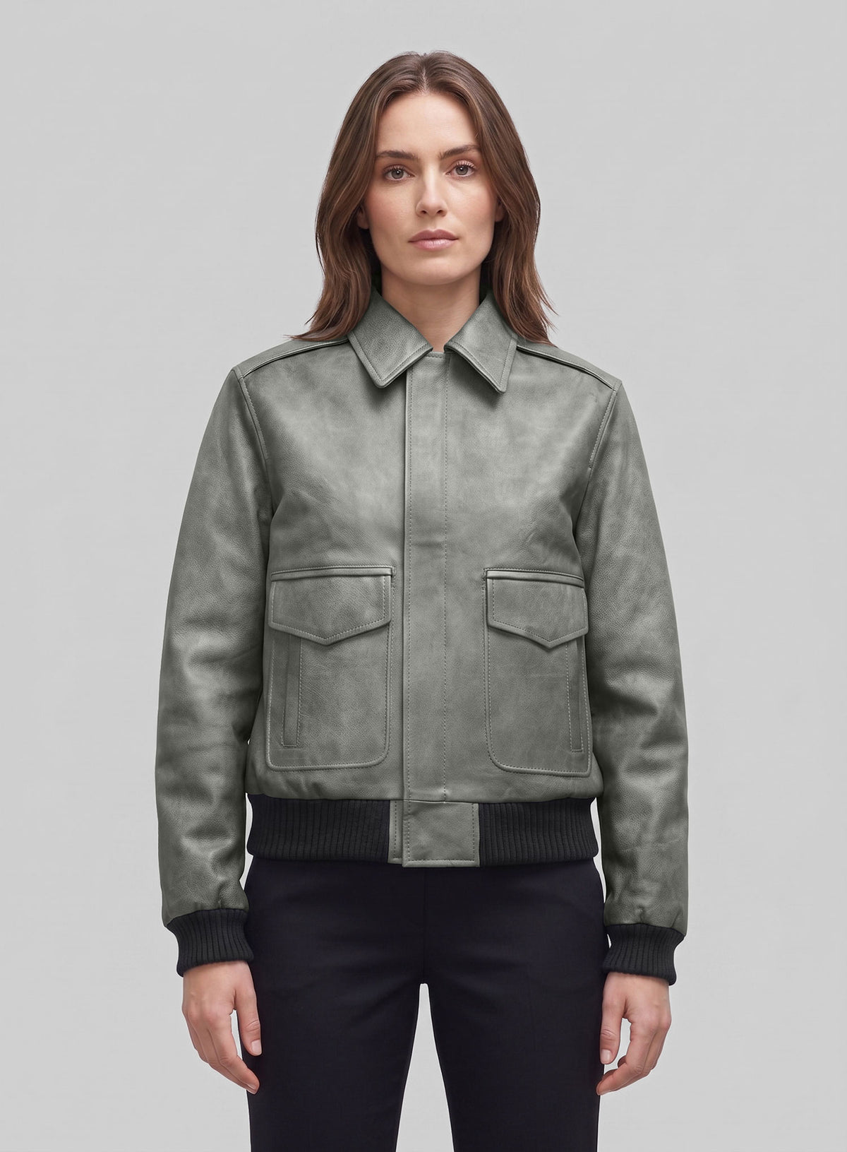 Harbor Gray Kendall Jenner Leather Jacket # 1