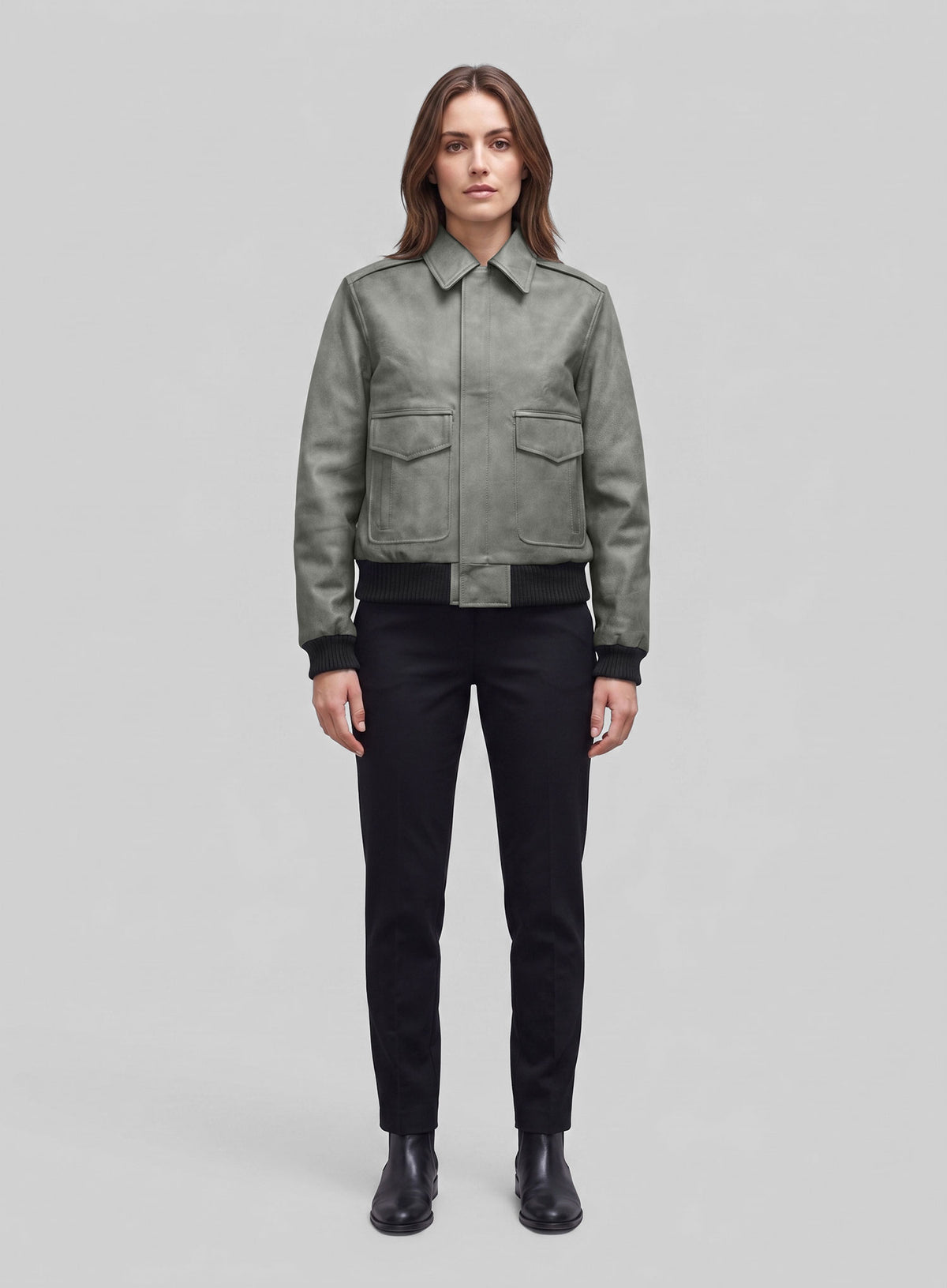 Harbor Gray Kendall Jenner Leather Jacket # 1