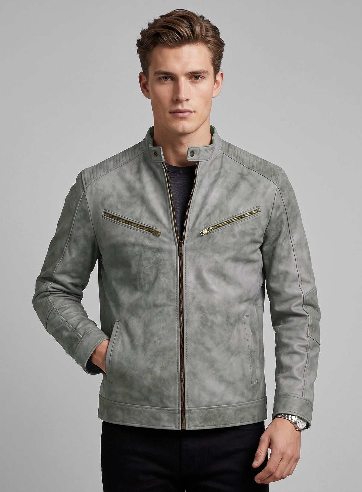 Harbor Gray Leather Jacket # 656