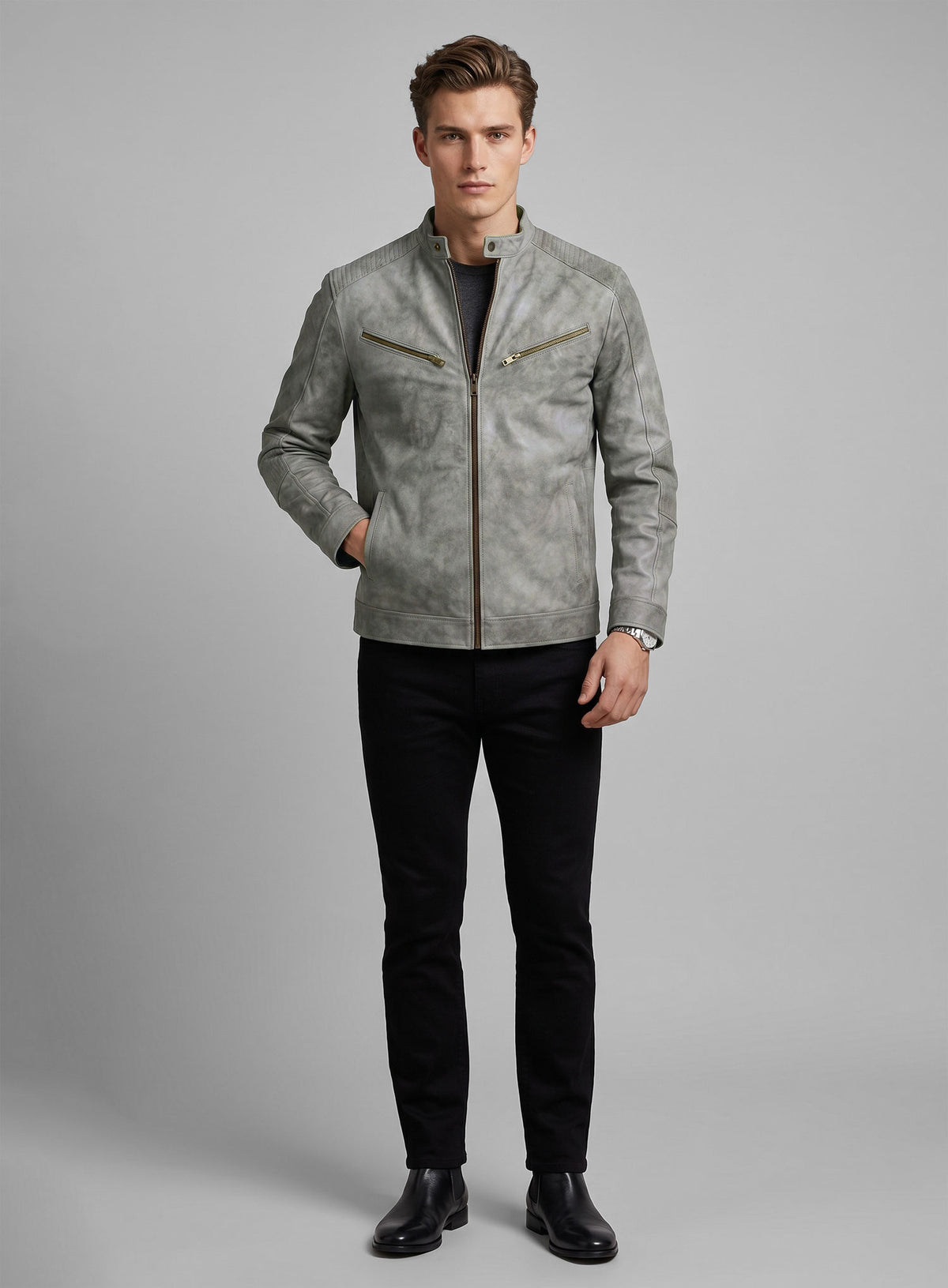 Harbor Gray Leather Jacket # 656