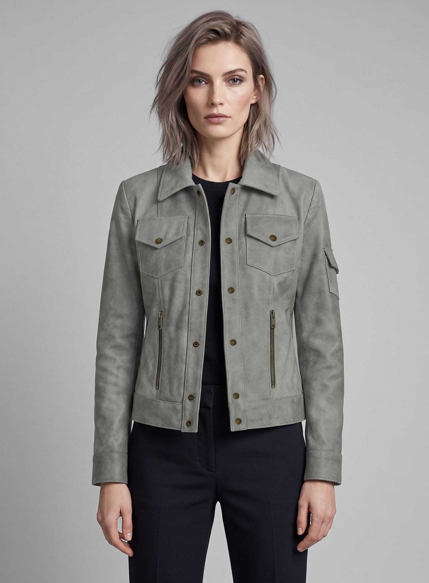 Harbour Gray Gigi Hadid Leather Jacket