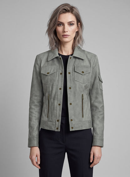 Harbour Gray Gigi Hadid Leather Jacket