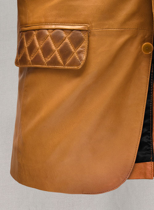 Harper Burnt Mustard Leather Blazer - LeatherCult