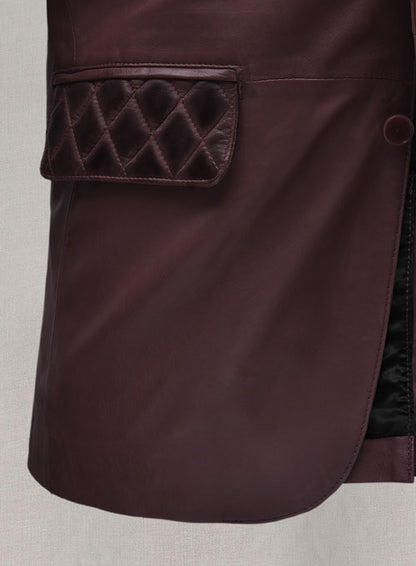 Harper Burnt Wine Leather Blazer - LeatherCult
