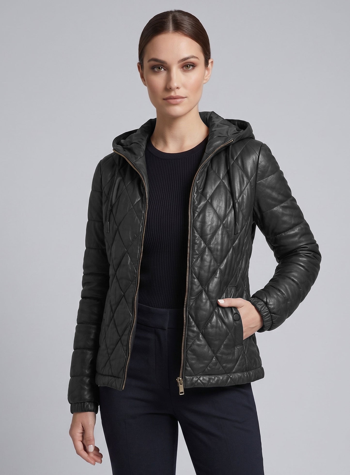 Hooded Leather Jacket # 510